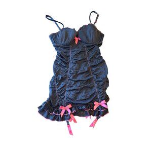 NWT Victorias Secret Black & Pink Lace Chemise Sexy Little Things 36C